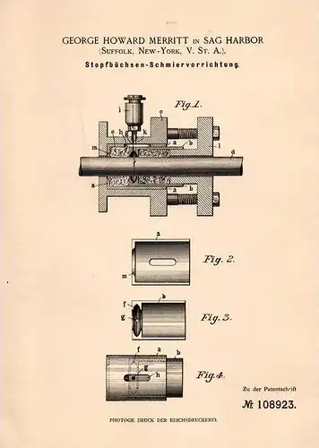 Original Patentschrift - G. Merritt in Sag Harbor , Suffolk , 1899 , Schmierapparat , Kolben , Ventile !!!