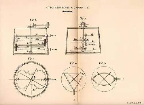 Original Patentschrift - O. Hentschel in Grimma i.S., 1899 , Maischwerk , Maische , Bier , Alkohol , Brauerei !!!