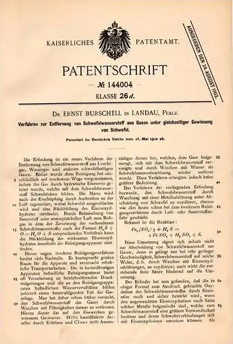Original Patentschrift - Dr. E. Burschell in Landau , Pfalz , 1902 , Gewinnung von Schwefel , Chemie !!!