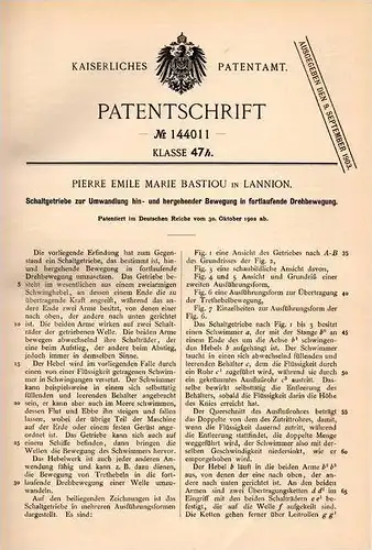 Original Patentschrift - P. Bastiou in Lannion , 1902 , Schaltgetriebe , Getriebe !!!