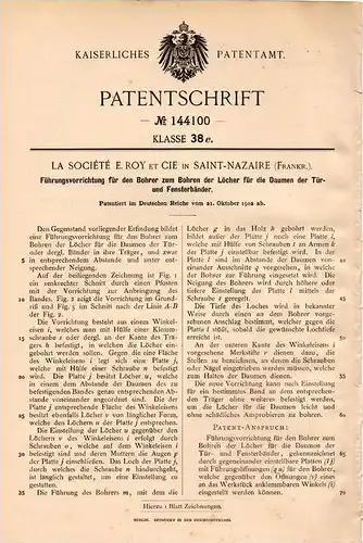 Original Patentschrift - E. Roy et Cie in Saint-Nazaire , 1902 , Bohrer für Fenster und Türen !!!