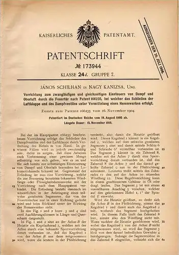 Original Patentschrift - J. Schilhan in Nagykanizsa / Großkirchen , Ungarn , 1905 , Steuerung für Dampfventile  !!!