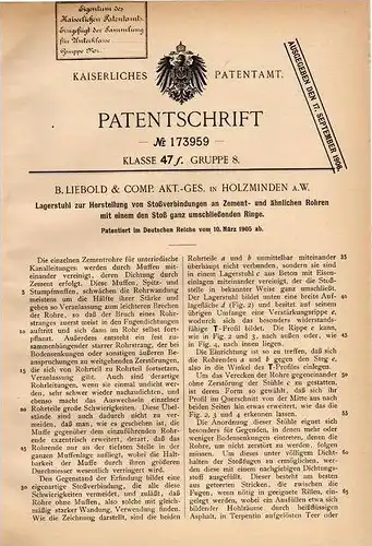 Original Patentschrift - B. Liebold & Co AG in Holzminden a.W., 1905 , Lagerstuhl für Zementrohre , Cement , Tiefbau !!!