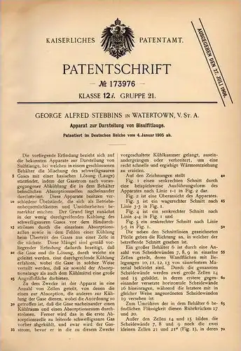 Original Patentschrift - G. Stebbins in Watertown , Massach. , 1905 , Apparat zur Lauge - Darstellung , chemistry !!!