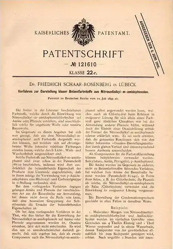 Original Patentschrift - Dr. F. Schaar - Rosenberg , 1899 , Beizenfarbstoffe aus Nitrosodialkyl , Chemie !!!