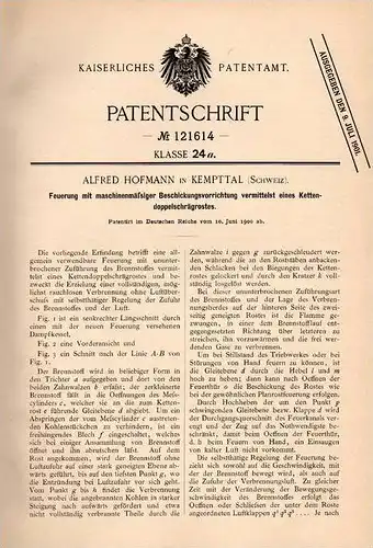Original Patentschrift - A. Hofmann in Kemptthal , 1900 , Feuerung , Heizung , Ottikon !!!