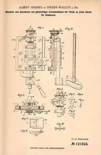 Original Patentschrift - A. Andres in Nieder - Walluf a. Rh. , 1900 , Maschine für Schuh - Absätze , Schuster , Niederwa