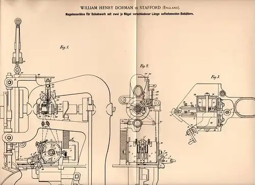 Original Patentschrift - W. Dorman in Stafford , England , 1899 , Nagel - Maschine für Schuhe , shoes , shoe !!!