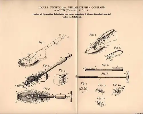 Original Patentschrift - L. Fechtig und W. Copeland in Aspen , Colorado , 1900 , Leisten für Schuhe , shoe , shoes !!!