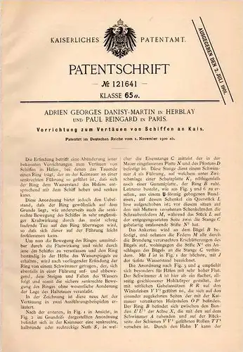 Original Patentschrift - A. Danisy - Martin in Herblay , 1900 , Apparat für Schiffe , Kai , Kaimauer , Hafen , Schiff !