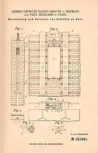 Original Patentschrift - A. Danisy - Martin in Herblay , 1900 , Apparat für Schiffe , Kai , Kaimauer , Hafen , Schiff !