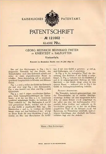 Original Patentschrift - G. Freter in Kniestedt b. Salzgitter , 1899 , Tintenfass , Tinte , Tintenfaß !!!