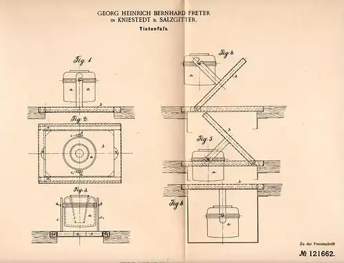 Original Patentschrift - G. Freter in Kniestedt b. Salzgitter , 1899 , Tintenfass , Tinte , Tintenfaß !!!