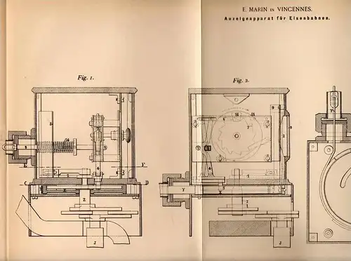 Original Patentschrift - E. Marin in Vincennes , 1899 , Anzeigeapparat für Eisenbahn , Lokomotive !!!