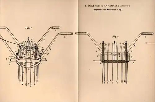 Original Patentschrift - F. Decerier in Annemasse , Haute - Savoie , 1899 , Weinstock - Umpflanzer , Wein !!!