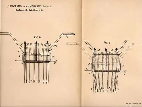 Original Patentschrift - F. Decerier in Annemasse , Haute - Savoie , 1899 , Weinstock - Umpflanzer , Wein !!!