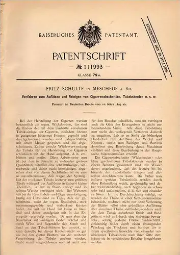 Original Patentschrift - F. Schulte in Meschede a.Rh. , 1899 , Reinigung von Cigaretten , Cigarren , Tabak !!!