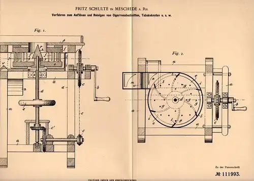 Original Patentschrift - F. Schulte in Meschede a.Rh. , 1899 , Reinigung von Cigaretten , Cigarren , Tabak !!!