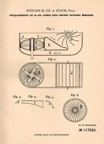Original Patentschrift - Spölgen & Co in Jülich , Rheinl.,1900, Holländer mit Mahlscheibe , Mühle , Windmühle , Getreide