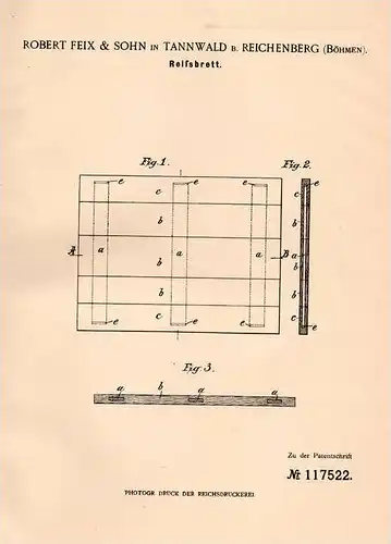 Original Patentschrift - R. Feix in Tannwald / Tanvald b. Reichenberg / Liberec , 1900 , Reissbrett , Architektur !!!