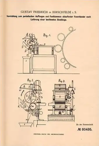 Original Patentschrift - G. Friedrich in Hirschfelde i.S. , 1894 , Apparat für Fassbänder , Fässer , Spinnerei !!!