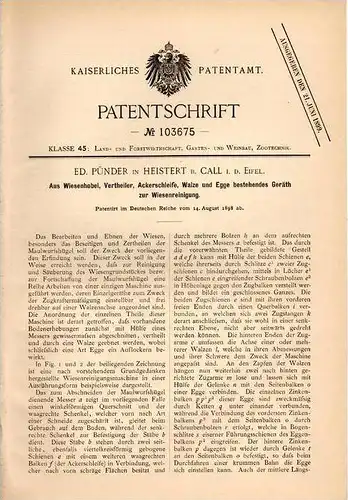 Original Patentschrift - E. Pünder in Heistert b. Call i.d. Eifel ,1898, Maschine zur Wiesen - Reinigung, Landwirtschaft
