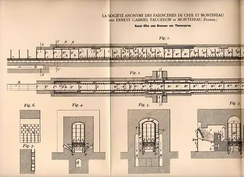 Original Patentschrift - E. Faugeron in Montereau , 1898 , Ofen zum Brennen für Thon !!!