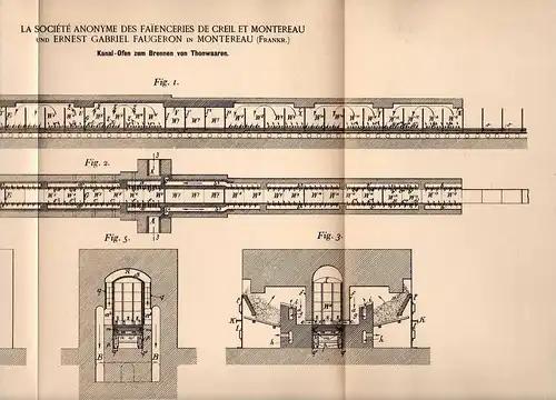 Original Patentschrift - E. Faugeron in Montereau , 1898 , Ofen zum Brennen für Thon !!!