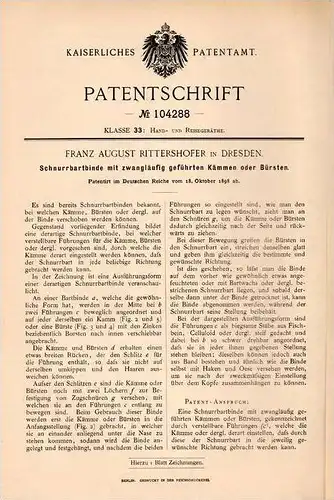Original Patentschrift - F.A. Rittershofer in Dresden , 1898 , Schnurrbart - Binde , Bart , Barbier !!!