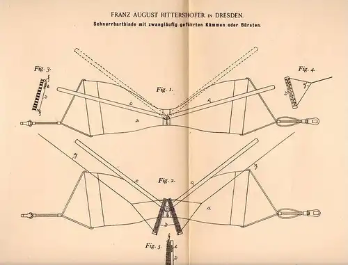 Original Patentschrift - F.A. Rittershofer in Dresden , 1898 , Schnurrbart - Binde , Bart , Barbier !!!