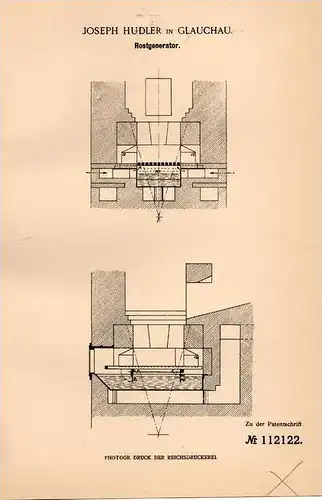 Original Patentschrift - J. Hudler in Glauchau , 1899 , Rostgenerator , Generator !!!