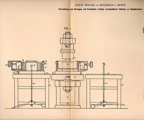 Original Patentschrift - Louis Wessel Endenich b. Bonn , 1899 , Apparat für Ziegelpresse , Ziegelei , Ziegel , Presse !!