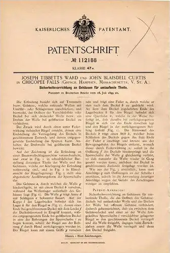 Original Patentschrift - J. Curtis in Chicopee Falls , Hampden , Massach., 1899 , Sicherheitsapparat an Maschinen !!!