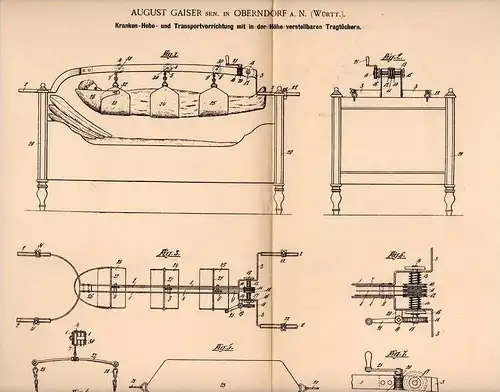 Original Patentschrift - A. Gaiser in Oberndorf a.N. , 1902 , Trageapparat für Kranke , Verletzte , Krankenhaus , Arzt !