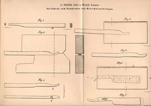 Original Patentschrift - Friedr. Ern in Wald , Rheinpr., 1902 , Schmieden von Rasiermesser - Klingen , Barbier !!!