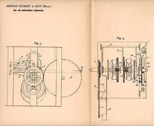 Original Patentschrift - Arnold Hubart in Huy , Belgien , 1902 , Uhr mit elektrischem Läutewerk !!!