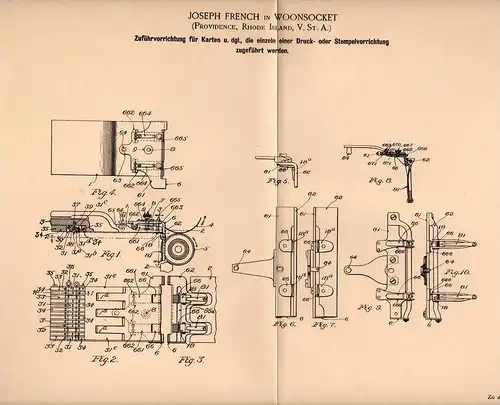 Original Patentschrift - J. French in Woonsocket , Rhode Island , 1901 , Apparat für Druckpressen , Postwertzeichen !!!