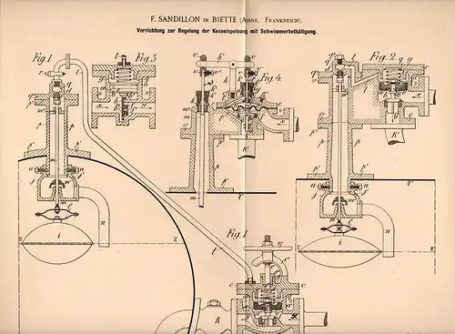 Original Patentschrift - F. Sandillon in Biette , Aisne , 1894 , Apparat für Kessel , Dampfkessel , Dampmaschine !!!