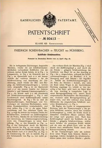 Original Patentschrift - F. Scherrbacher in Feucht b. Nürnberg , 1894 , Schilfrohr - Schälmaschine , Korb - Flechterei !