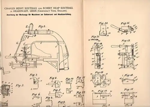 Original Patentschrift - Ch. Southall in Headingley , Leeds , 1893 , Maschine für Schuhe , Shoes , Shoe , Sohlen !!!