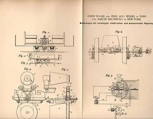 Original Patentschrift - E. Egger und F. Wessel in Wien , 1893 , elektrischer Motorwagen , Automobil , Eisenbahn  !!!