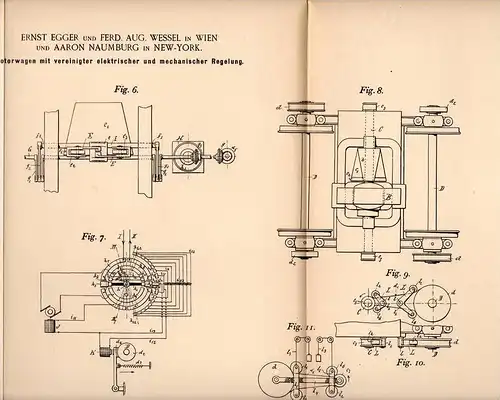 Original Patentschrift - E. Egger und F. Wessel in Wien , 1893 , elektrischer Motorwagen , Automobil , Eisenbahn  !!!