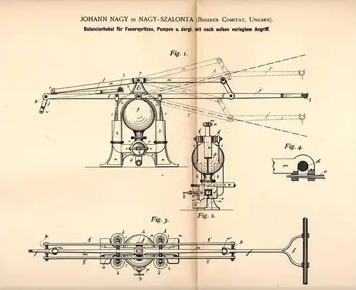 Original Patentschrift - J. Nagy in Nagy - Szalonta , Nagyszalonta , 1892 , Feuerspritze , Pumpe , Feuerwehr !!!