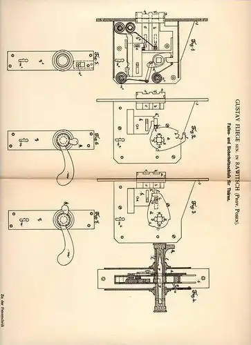Original Patentschrift - Gustav Fliege in Rawitsch / Rawicz , Posen , 1892 , Fallenschloß für Türen , Schloss !!!