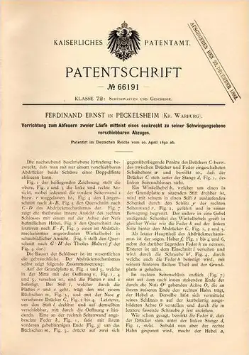 Original Patentschrift - F. Ernst in Peckelsheim b. Willebadessen , Kr. Harburg , 1892 , Gewehr mit verschiebbarem Abzug