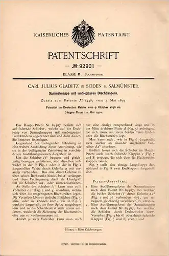 Original Patentschrift - Carl Gladitz in Soden b. Salmünster , 1896 , Sammelmappe mit Blechbändern !!!