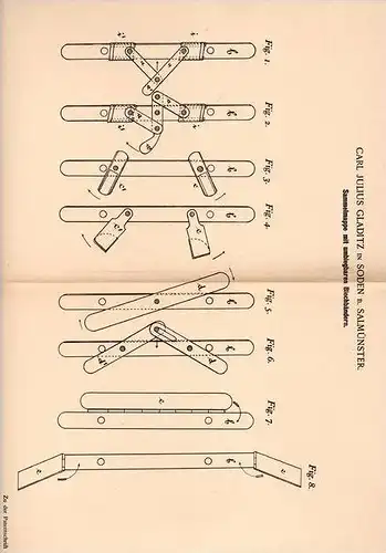 Original Patentschrift - Carl Gladitz in Soden b. Salmünster , 1896 , Sammelmappe mit Blechbändern !!!