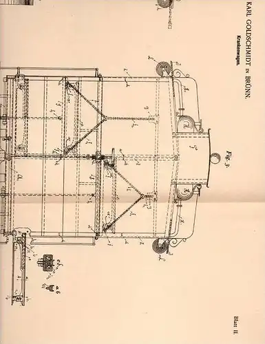 Original Patentschrift - Karl Goldschmidt in Brünn / Brno , 1896 , Krankenwagen , Arzt , Krankentransport !!!