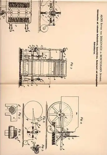 Original Patentschrift - Alois Ritter von Descovich in Montignano , Istrien , 1895 , Kehrmaschine , Straßenkehrer !!!