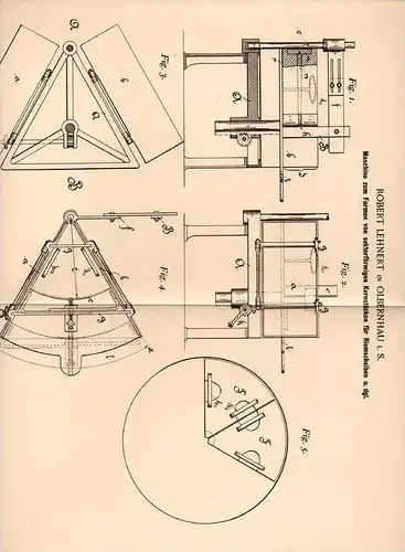 Original Patentschrift - R. Lehnert in Olbernhau i.S., 1896 , Maschine zum Formen von Riemenscheiben !!!